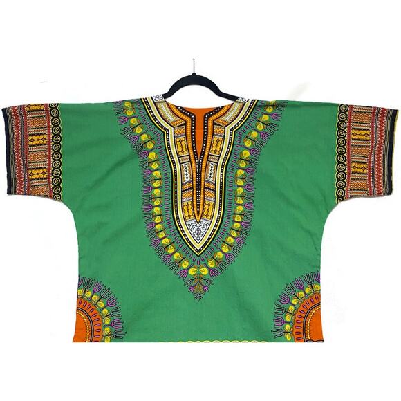 Big Mama Dashiki African Style Pullover Top Women's Medium Green and Orange - Picture 6 of 7